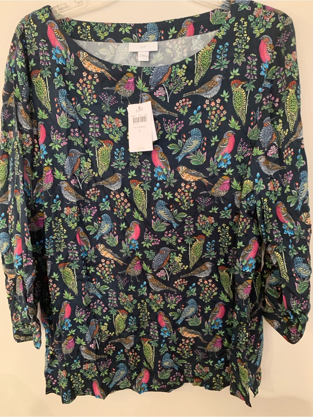 J. Jill Navy Tunic with Multicolor Bird & Floral Print - Picture 3 of 7